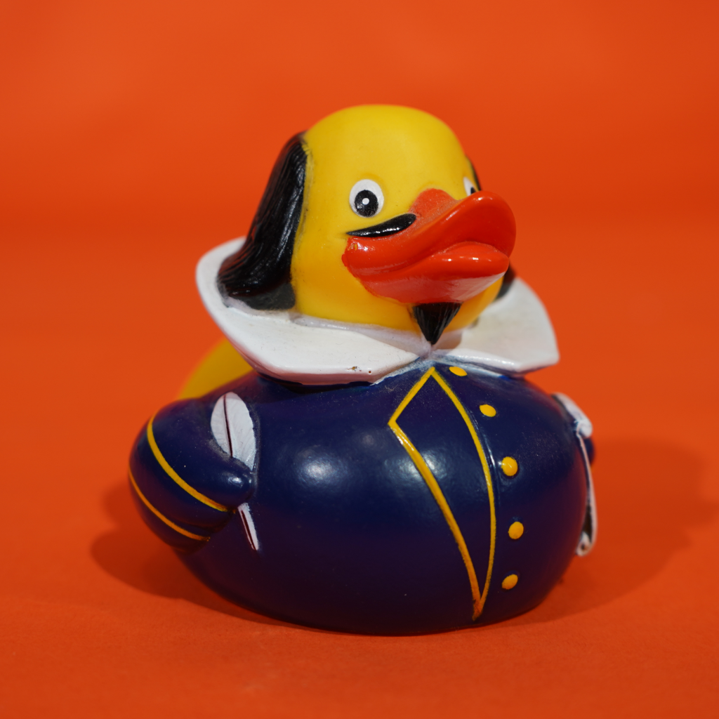 A rubber duck in the style of William Shakespeare - we call him QuackBeth